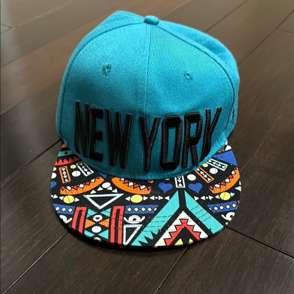 New York Snapback Cap - Teal and Multicolor